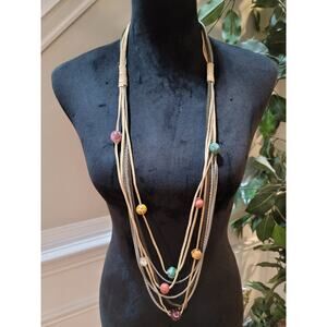 Women's Multi Layer Beaded Long Necklace With Lobster Clasp Leather Chain Design